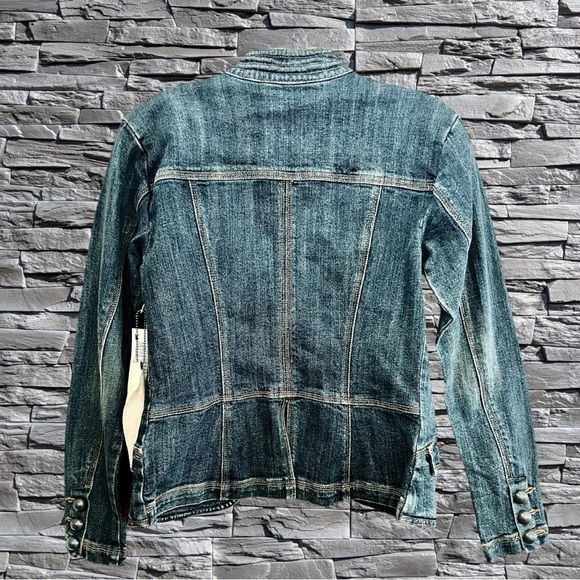 NWT Dept of Peace Denim Military Style Jacket with Leather Accents Size XS - Picture 2 of 7